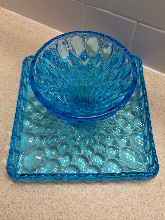 Fenton Other - Vintage Fenton Blue Glass Compote & Tray
Set